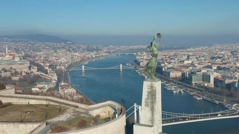 Budapest, Hungary - 4K drone flying by the Statue of Liberty on a sunny day Stock Footage 122809527
