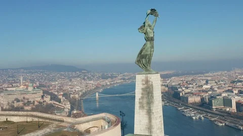 Budapest, Hungary - 4K drone flying by the Statue of Liberty on a sunny day Stock Footage 122809531