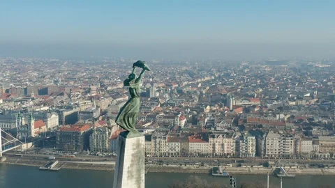 Budapest, Hungary - 4K drone flying over the Statue of Liberty on a sunny day Stock Footage 122809635