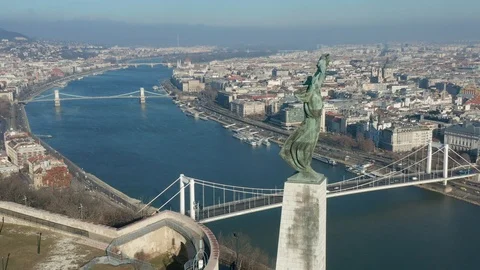 Budapest, Hungary - 4K drone flying by the Statue of Liberty on a sunny day Stock Footage 122810282