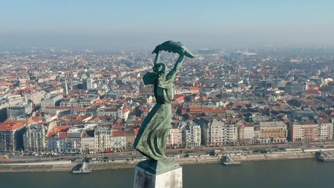 Budapest, Hungary - 4K drone flying away the Statue of Liberty on sunny day Stock Footage 122810461