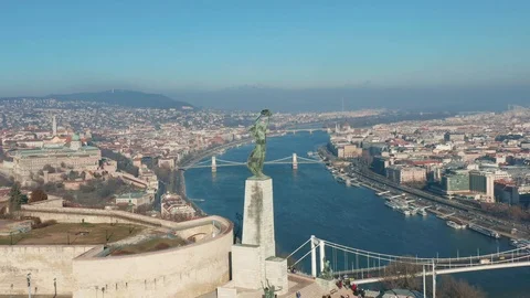 Budapest, Hungary - 4K drone flying around the Statue of Liberty on a sunny day Stock Footage 122810882