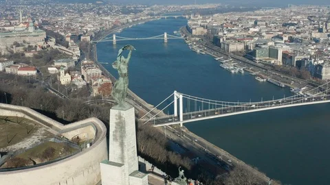 Budapest, Hungary - 4K drone flying around the Statue of Liberty on a sunny day Stock Footage 122811025
