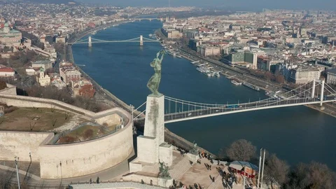 Budapest, Hungary - 4K drone flying around the Statue of Liberty on a sunny day Stock Footage 122820215