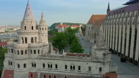 Budapest, Hungary - 4K drone flying in between the towers of Fisherman's Bastion Stock Footage 131971068