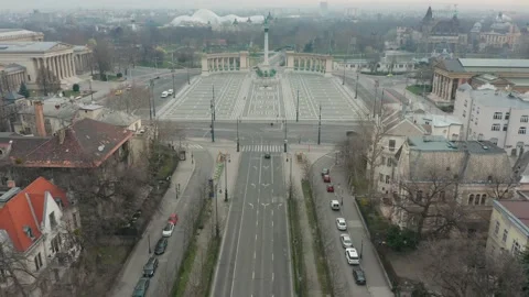 Budapest, Hungary - 4K drone flying above Andrassy avenue towards Heroes Square Video stock 132385698