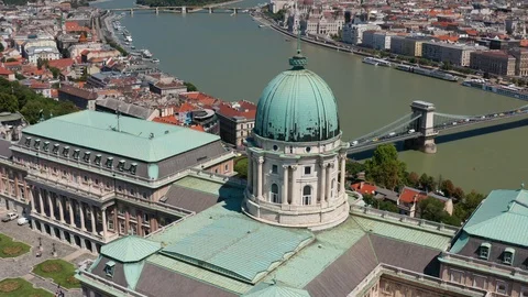 Budapest, Hungary - 4K drone orbiting around the dome of Buda Castle Stock Footage 113888623