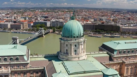 Budapest, Hungary - 4K drone orbiting around the dome of Buda Castle Stock Footage 113888667