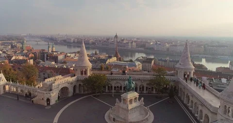 Budapest, Hungary - 4K flying over the famous Fisherman's Bastion Stock Footage 120753313
