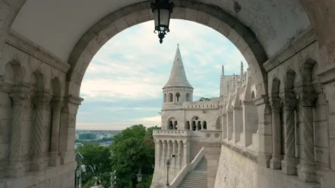 Budapest, Hungary - 4K going through the north gate of Fisherman's Bastion Stock Footage 136409682