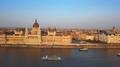 Budapest, Hungary - 4K hyperlapse of flying by the Parliament of Hungary Stock Footage 94363524