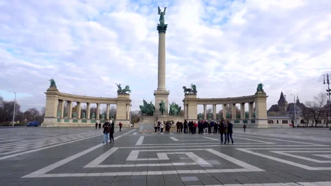 Budapest, Hungary - 7 Dec 2023:  Heroes square landmark monument of Europe .. Video stock 286002533