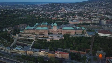 Budapest, Hungary - Aerial view of Buda Castle Royal Palace at dawn Stock Footage 88860502