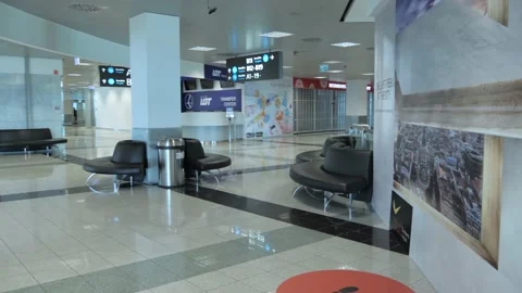 Budapest, Hungary – April 30th: Empty Airport Hallway, Panning View Stock Footage 130277103
