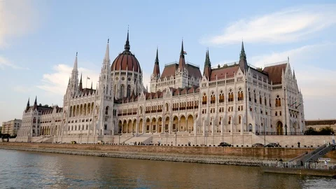 Budapest, Hungary-August 27, 2018: Parliament Building On The Danube River Stock Footage 103201456