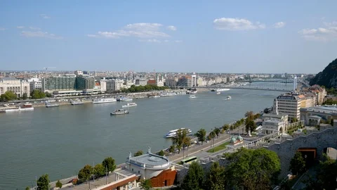 Budapest, Hungary-August 27, 2018: View Of Old Town And Danube River Stock Footage 103204492