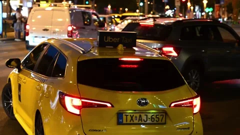 Budapest Hungary August 28 2026 Evening Uber Taxi in Busy City Traffic Stock Footage 344964931
