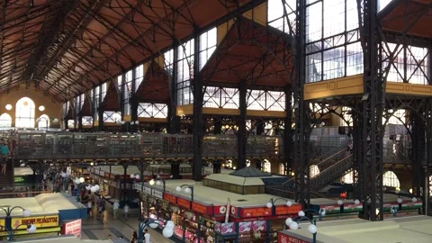 Budapest, Hungary - August 9th 2017 - Interior view of the Great Market Hal.. Stock Footage 314461610