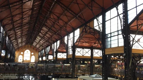 Budapest, Hungary - August 9th 2017 - Interior view of the Great Market Hal.. Stock Footage 314461615