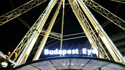 Budapest, Hungary - Budapest Eye Sziget Eye in Erzsebet teri park at night. Stock Footage 101382105