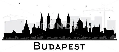 Budapest Hungary City Skyline Silhouette with Black Buildings Isolated on Whi Stock Illustration