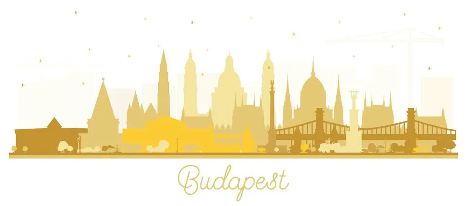 Budapest Hungary City Skyline Silhouette with Golden Buildings Isolated on Wh Stock Illustration