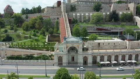 Budapest, Hungary - Drone flying by Buda Castle Royal Palace at summer Stock Footage 140168697