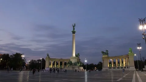 Budapest, Hungary- Hero Square Day to Night Hyperlapse Stock Footage 233330357
