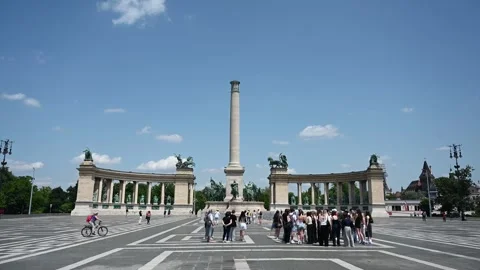 Budapest, Hungary: Heroes Square. Sculptures and monuments. Stock Footage 310874009
