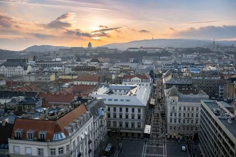 Budapest, Hungary - Panoramic view of Budapest from the colonade of St. Stephen Stock Photos