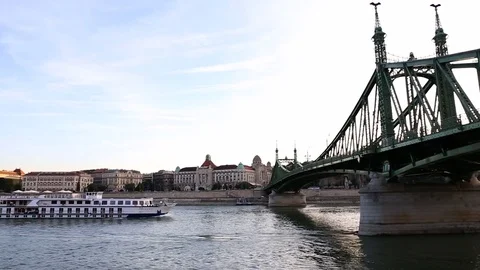 BUDAPEST, HUNGARY - Summer 2017: Bridge on the River Danube in Budapest Stock Footage 78838351
