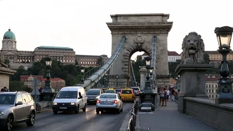 BUDAPEST, HUNGARY - Summer 2017: Bridge on the River Danube in Budapest. Hungary Stock Footage 78838355