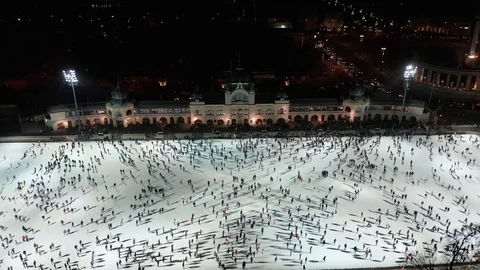 Budapest, Hungary - Time-lapse drone footage about City Park Ice Rink at winter Stock Footage 122201873