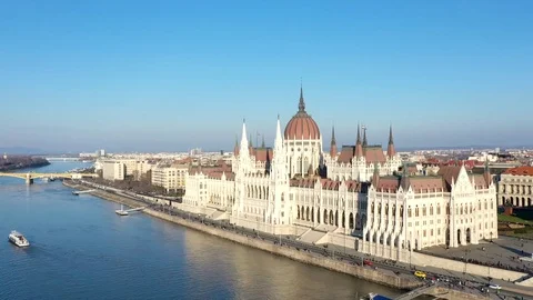 Budapest, Hungary - Time-lapse footage about flying by the Parliament of Hungary Stock Footage 122235893