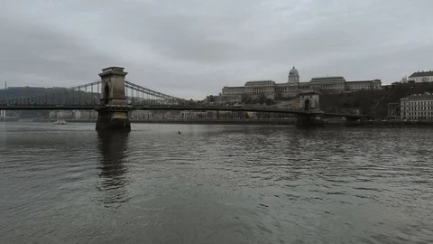 Budapest, Hungary. Top view on the Secheni Chain Bridge over the Danube River. 動画素材 121170468