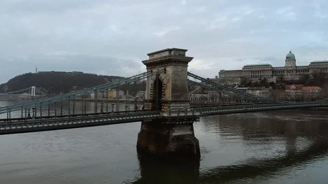 Budapest, Hungary. Top view on the Secheni Chain Bridge over the Danube River. Stock Footage 121558068