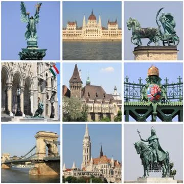 Budapest landmarks collage Stock Photos