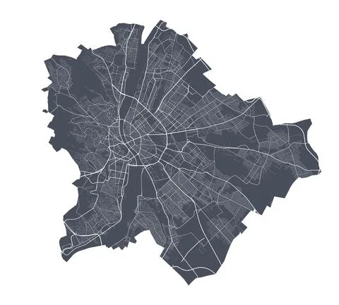 Budapest map. Detailed map of Budapest city poster with streets. Dark vector. 스톡 일러스트