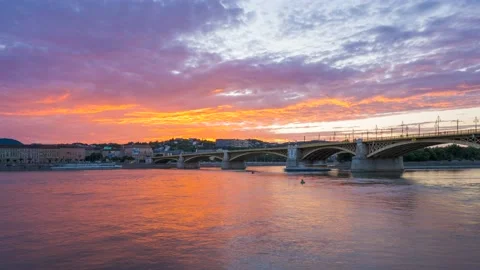 Budapest Margaret bridge sunset time lapse Stock Footage 196290215