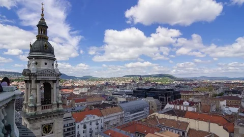 Budapest - May 2017: Panoramic view of the city from St. Stephen's Basilica Stock Footage 75777612