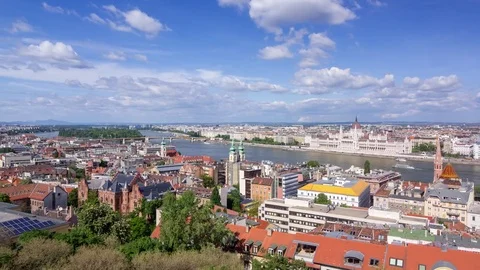 Budapest - May 2017: Panoramic view of the city from the Fisherman's Bastion Stock Footage 75777635