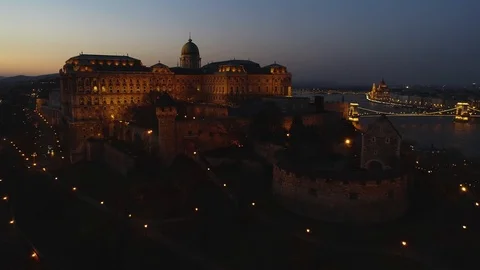 Budapest at night with Buda Castle Royal Palace Video stock 107399359