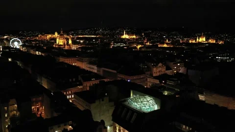 Budapest by Night with Budapest Eye and St. Stephans Basilika Stock Footage 136038153