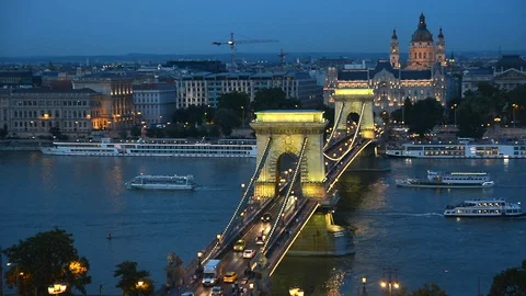 Budapest At Night, Hungary Stock Footage 105993262