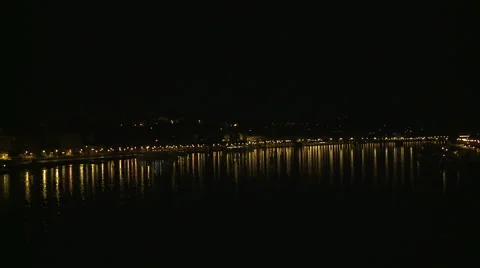 Budapest Night River Stock Footage 46011385