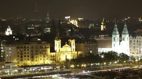 Budapest by Night Timelapse Видео 12560616