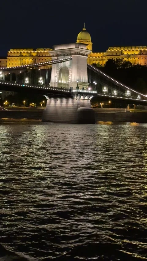     Budapest Nightscape Over Danube River Vertical Video Stock Footage 335169846