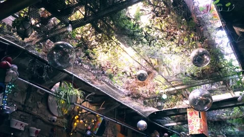 Budapest, October 19, 2025 – Ceiling view of Szimpla Kert, first ruin pub Stock-Footage 320056594