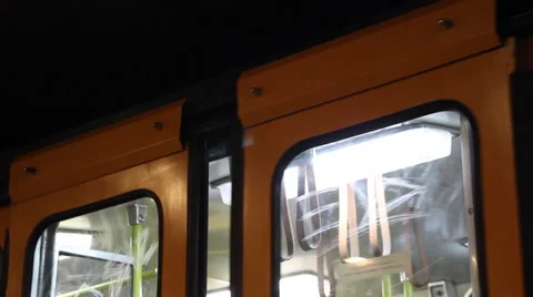 BUDAPEST OLD METRO TRAIN DOOR CLOSES DEP CU Stock Footage 39259459