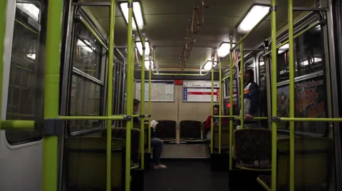 BUDAPEST OLD METRO TRAIN INSIDE ARRIVING STATION DOOR OPENS Stock Footage 39261247